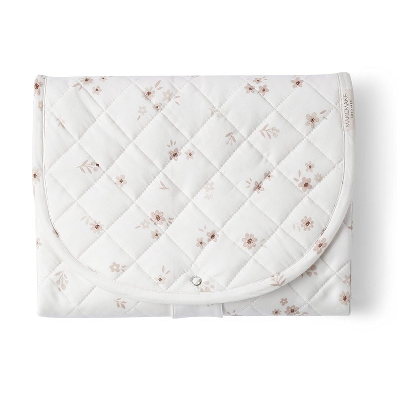 MakeMake Organics Organic Portable Changing Pad GOTS Certified Organic Cotton Fill Portable Diaper Changing Mat Diaper Clutch Changing Station Kit Compact Travel Pad (33"x34", Bloom) - Image 1